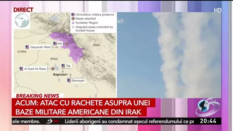 Atac cu rachete asupra unei baze militare din Irak, unde sunt stationate forte internationale